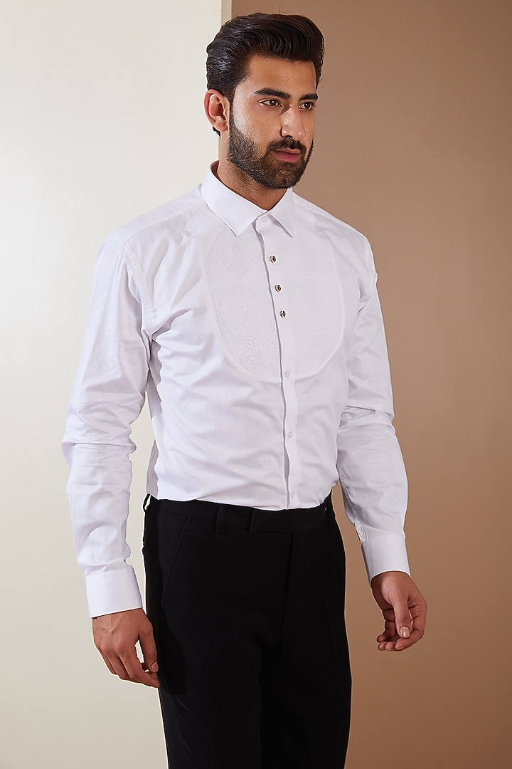 Black Japanese Fabric Cutdana Hand Embroidered Tuxedo Set by THE BLUES at Pernia's Pop Up Shop