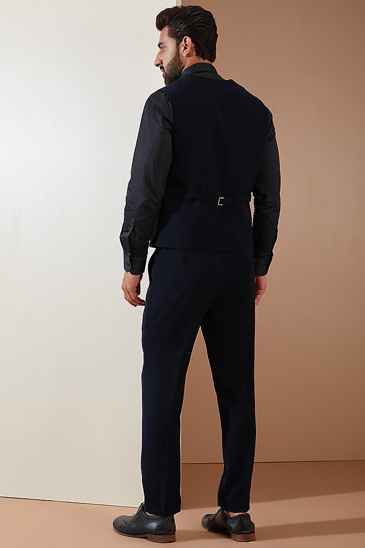 Blue Japanese Fabric Cutdana Hand Embroidered Tuxedo Set by THE BLUES at Pernia's Pop Up Shop