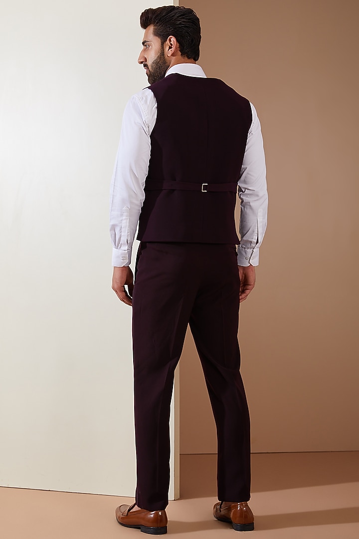 Wine Japanese Fabric Cutdana Hand Embroidered Tuxedo Set by THE BLUES at Pernia's Pop Up Shop