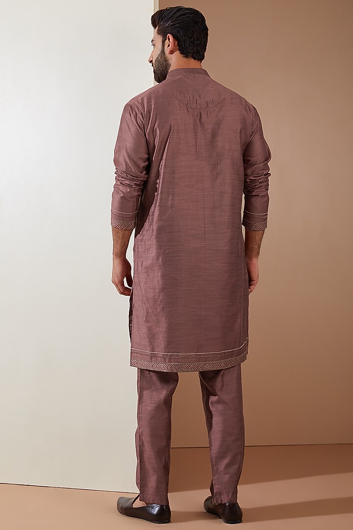 Pink Poly Silk Leather Embroidered Nehru Jacket Set by THE BLUES at Pernia's Pop Up Shop