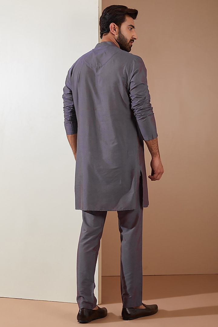 Purple Raw Silk Machine Embroidered Indo-Western Set by THE BLUES at Pernia's Pop Up Shop