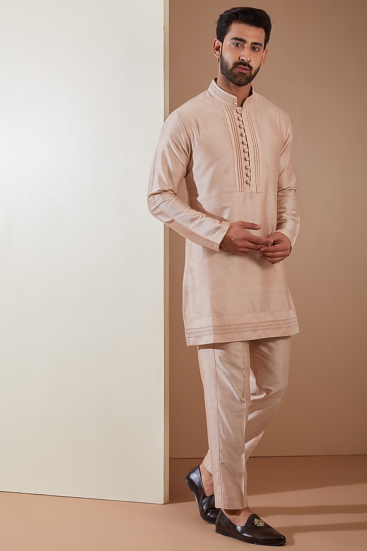 Pink Cotton Silk Mirror Embroidered Indo-Western Set by THE BLUES at Pernia's Pop Up Shop