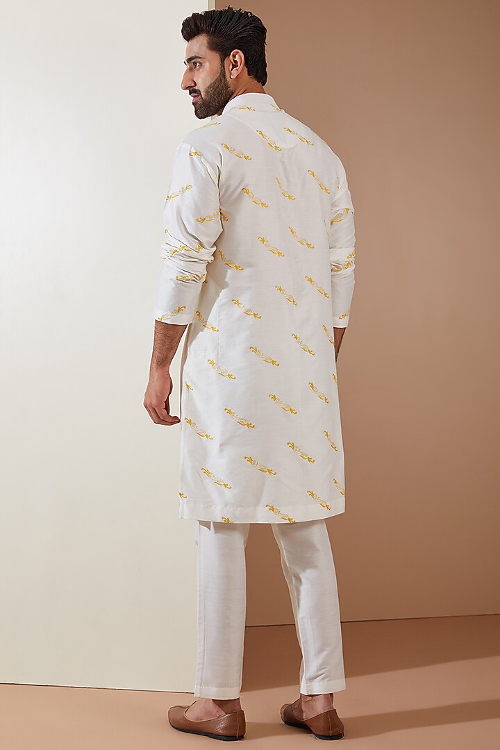 Yellow Cotton Silk Machine Embroidered Indo-Western Set by THE BLUES at Pernia's Pop Up Shop