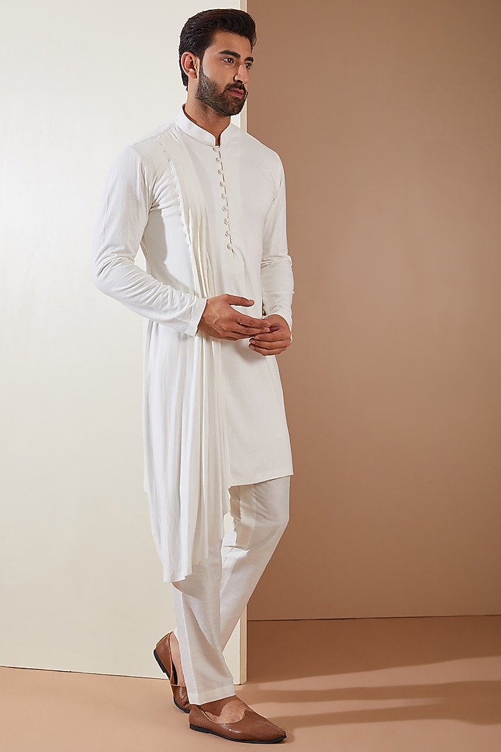 Green Hosiery Laser-Cut Applique Embellished Nehru Jacket Set by THE BLUES at Pernia's Pop Up Shop