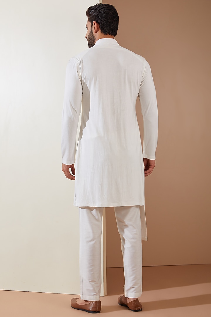 Green Hosiery Laser-Cut Applique Embellished Nehru Jacket Set by THE BLUES at Pernia's Pop Up Shop