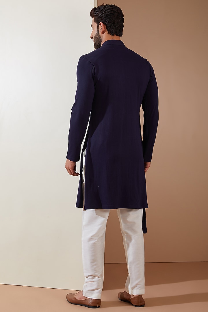 Blue Hosiery Laser-Cut Applique Embellished Nehru Jacket Set by THE BLUES at Pernia's Pop Up Shop
