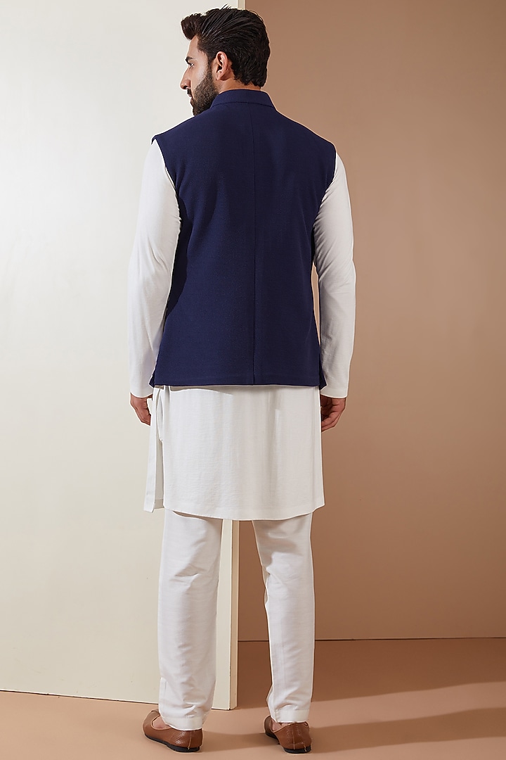 Blue Hosiery Laser-Cut Applique Embellished Nehru Jacket Set by THE BLUES at Pernia's Pop Up Shop