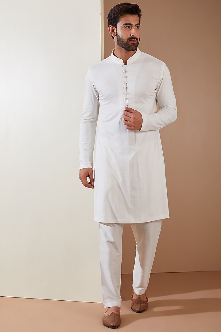 Blue Hosiery Laser-Cut Applique Embellished Nehru Jacket Set by THE BLUES at Pernia's Pop Up Shop