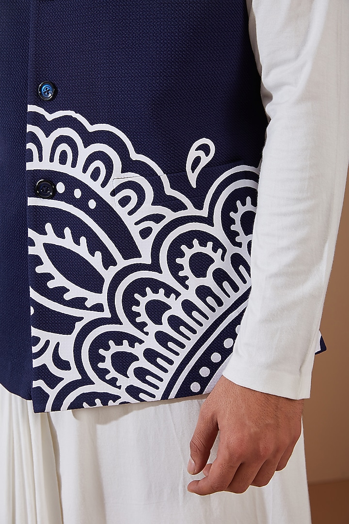Blue Hosiery Laser-Cut Applique Embellished Nehru Jacket Set by THE BLUES at Pernia's Pop Up Shop