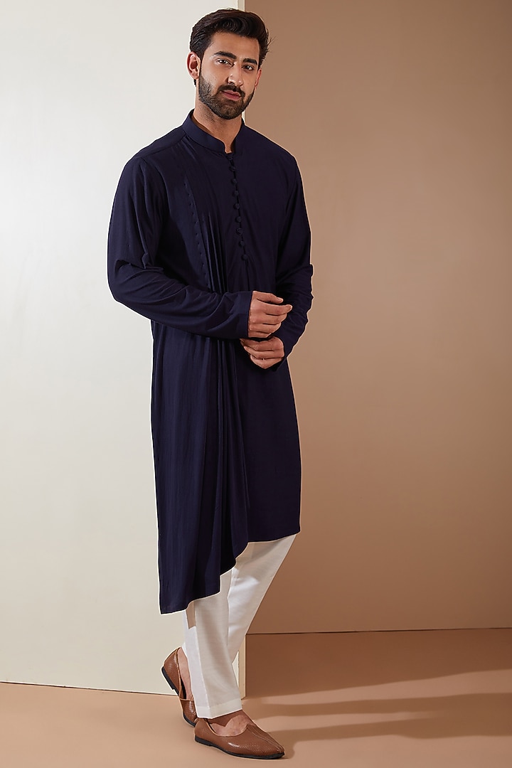 Blue Hosiery Laser-Cut Applique Embellished Nehru Jacket Set by THE BLUES at Pernia's Pop Up Shop