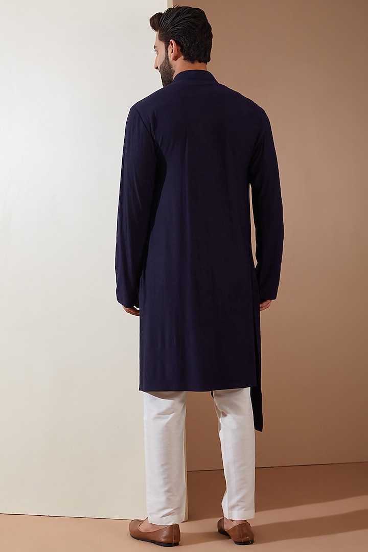 Blue Hosiery Laser-Cut Applique Embellished Nehru Jacket Set by THE BLUES at Pernia's Pop Up Shop