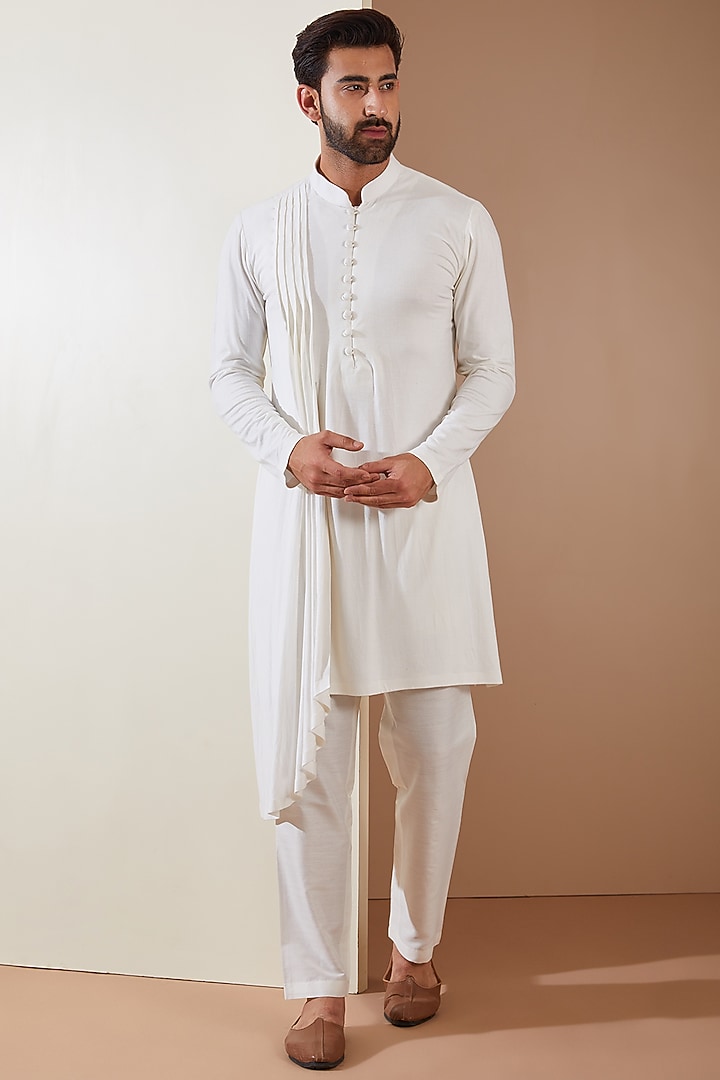 Yellow Hosiery Laser-Cut Applique Embellished Nehru Jacket Set by THE BLUES at Pernia's Pop Up Shop
