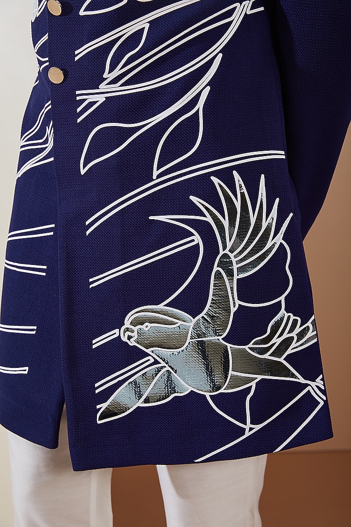 Blue Hosiery Laser-Cut Applique Embroidered Wedding Sherwani Set by THE BLUES at Pernia's Pop Up Shop