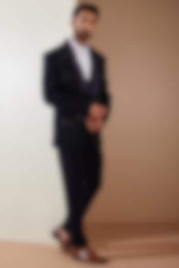 Blue Japanese Fabric Cutwork Hand Embroidered Tuxedo Set by THE BLUES at Pernia's Pop Up Shop