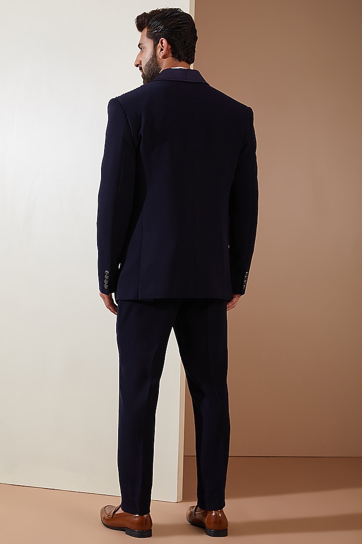 Blue Japanese Fabric Cutwork Hand Embroidered Tuxedo Set by THE BLUES at Pernia's Pop Up Shop