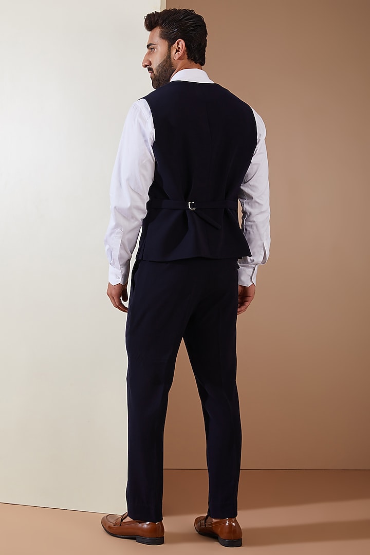 Blue Japanese Fabric Cutwork Hand Embroidered Tuxedo Set by THE BLUES at Pernia's Pop Up Shop
