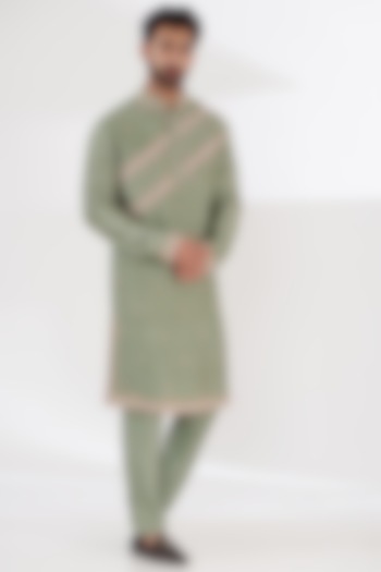 Green Poly Silk Embroidered Kurta Set by THE BLUES at Pernia's Pop Up Shop