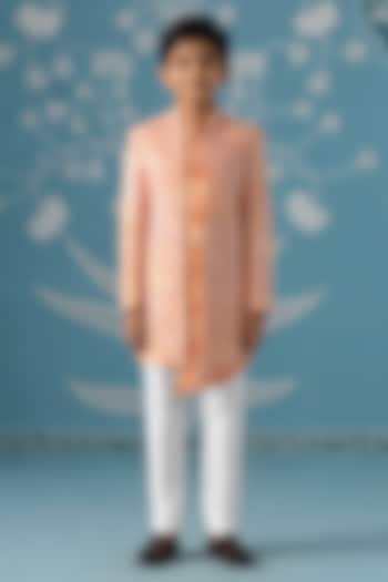 Orange Cotton Silk Embroidered Indowestern Set For Boys by The Ethnic Co Kids at Pernia's Pop Up Shop