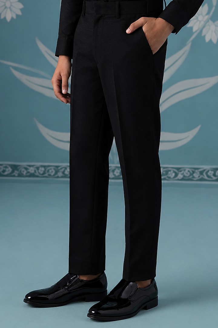 Black Cotton Silk Embroidered Indowestern Set For Boys by The Ethnic Co Kids at Pernia's Pop Up Shop