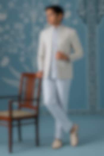 Dusty Blue Cotton Silk Embroidered Indowestern Set For Boys by The Ethnic Co Kids at Pernia's Pop Up Shop