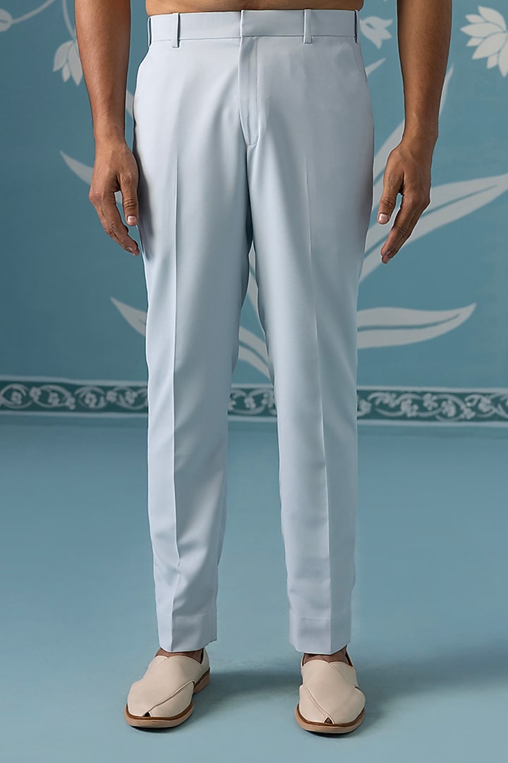 Dusty Blue Cotton Silk Embroidered Indowestern Set For Boys by The Ethnic Co Kids at Pernia's Pop Up Shop