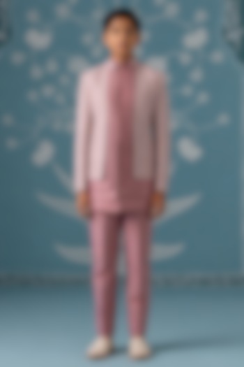 Onion Pink Cotton Silk Embroidered Indowestern Set For Boys by The Ethnic Co Kids at Pernia's Pop Up Shop