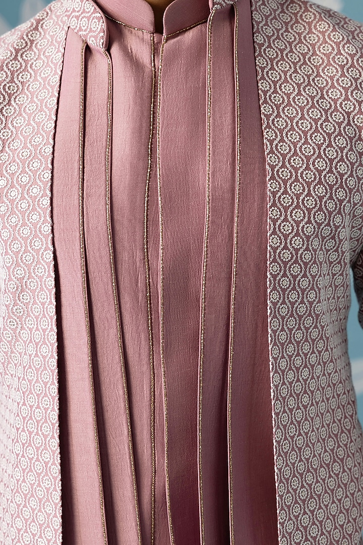 Onion Pink Cotton Silk Embroidered Indowestern Set For Boys by The Ethnic Co Kids at Pernia's Pop Up Shop