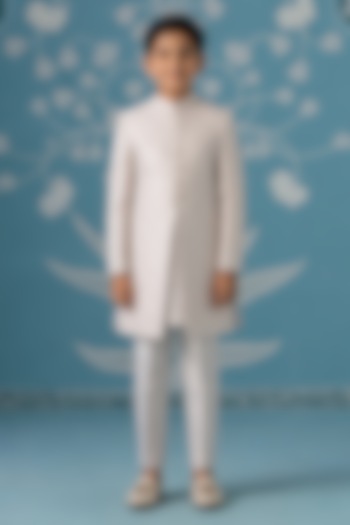 Cream Poly Cotton Embroidered Indowestern Set For Boys by The Ethnic Co Kids at Pernia's Pop Up Shop