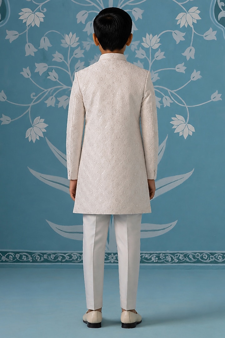 Cream Poly Cotton Embroidered Indowestern Set For Boys by The Ethnic Co Kids at Pernia's Pop Up Shop