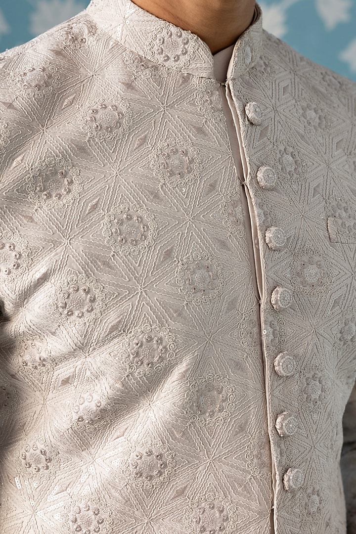 Cream Poly Cotton Embroidered Indowestern Set For Boys by The Ethnic Co Kids at Pernia's Pop Up Shop