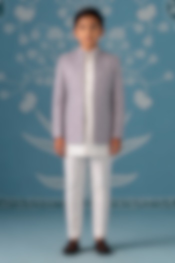 Light Lavender Satin Embroidered Indowestern Set For Boys by The Ethnic Co Kids at Pernia's Pop Up Shop