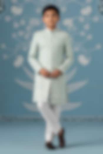 Mint Green Georgette Embroidered Indowestern Set For Boys by The Ethnic Co Kids at Pernia's Pop Up Shop