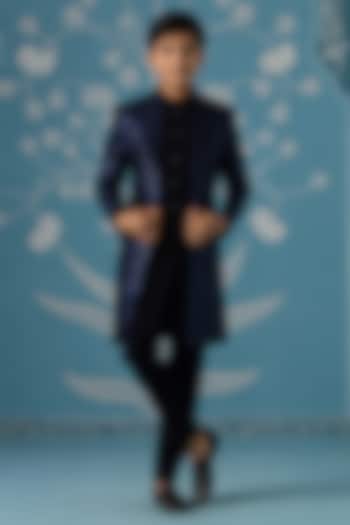 Dark Blue Imported Indowestern Set For Boys by The Ethnic Co Kids at Pernia's Pop Up Shop