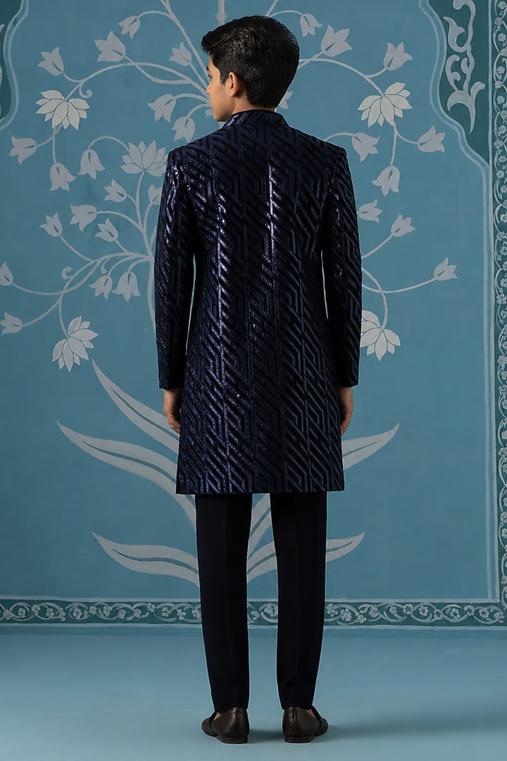 Dark Blue Imported Indowestern Set For Boys by The Ethnic Co Kids at Pernia's Pop Up Shop