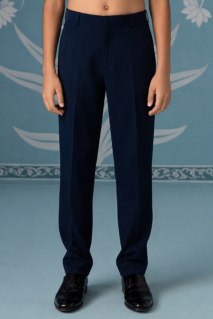 Blue Poly Cotton Embroidered Indowestern Set For Boys by The Ethnic Co Kids at Pernia's Pop Up Shop