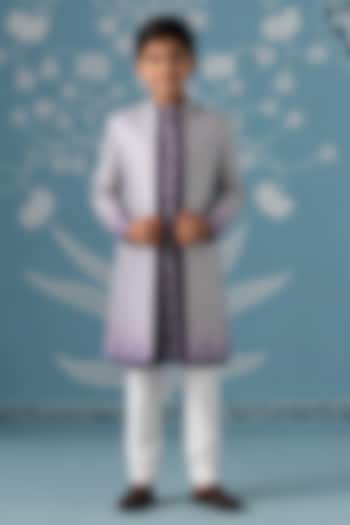 Purple Ombre Mul Cotton Gota Embroidered Indowestern Set For Boys by The Ethnic Co Kids at Pernia's Pop Up Shop