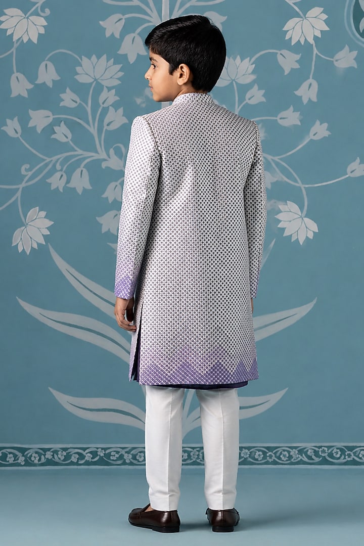 Purple Ombre Mul Cotton Gota Embroidered Indowestern Set For Boys by The Ethnic Co Kids at Pernia's Pop Up Shop