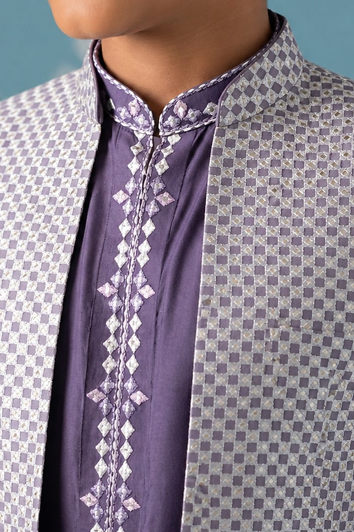 Purple Ombre Mul Cotton Gota Embroidered Indowestern Set For Boys by The Ethnic Co Kids at Pernia's Pop Up Shop