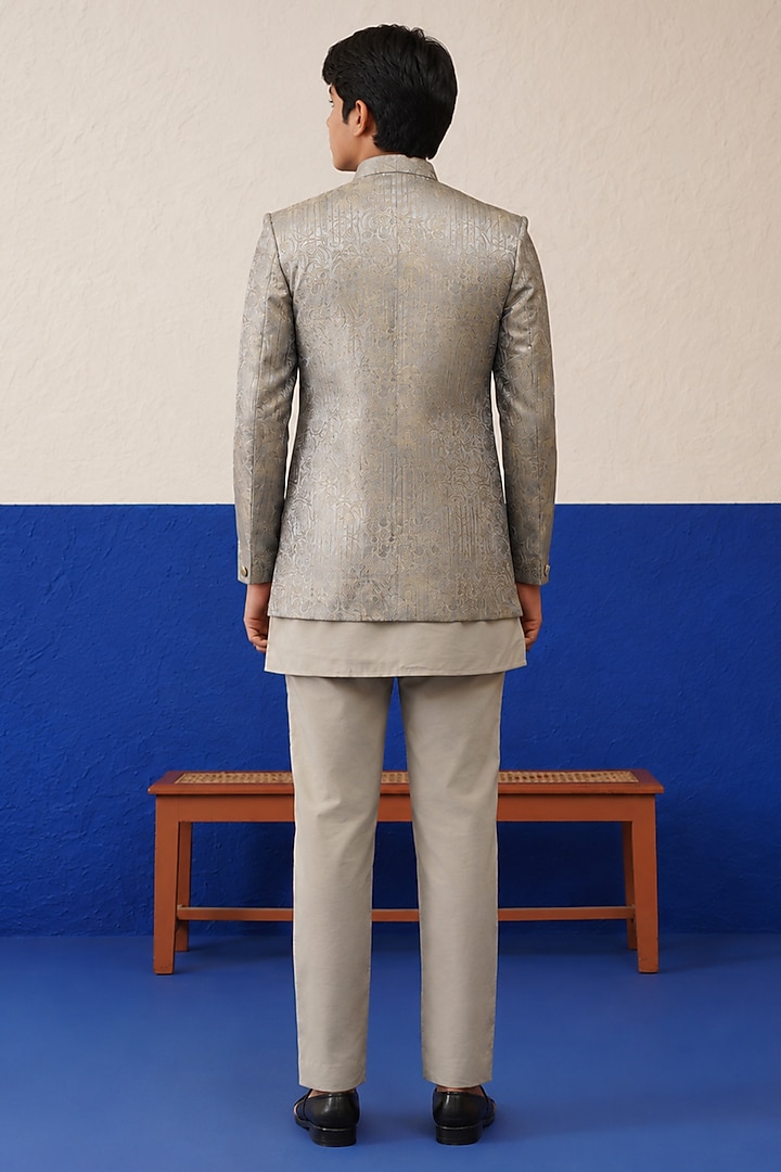 Beige Jacquard Floral Printed Indowestern Set For Boys by The Ethnic Co Kids at Pernia's Pop Up Shop