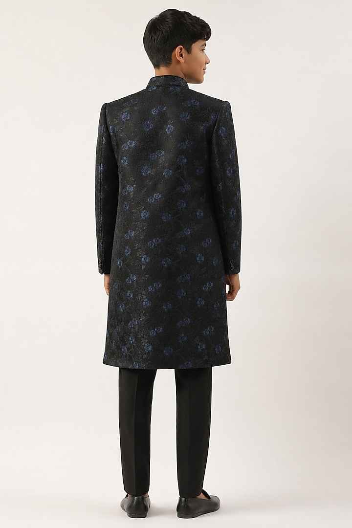 Navy Blue Cotton Silk Embroidered Indowestern Set For Boys by The Ethnic Co Kids at Pernia's Pop Up Shop
