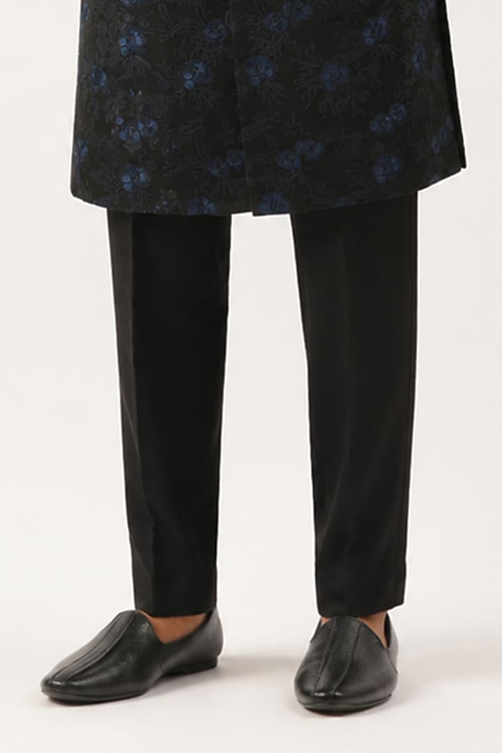 Navy Blue Cotton Silk Embroidered Indowestern Set For Boys by The Ethnic Co Kids at Pernia's Pop Up Shop