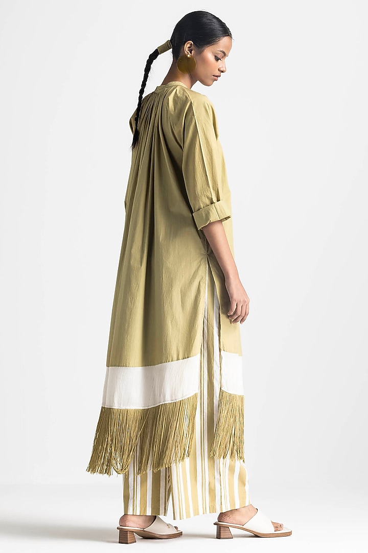 Moss Green Cotton Poplin Fringed Co-Ord Set by Three at Pernia's Pop Up Shop