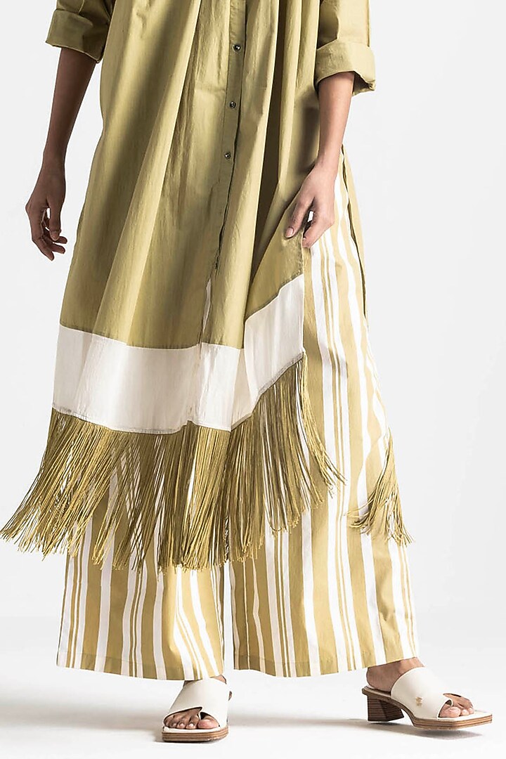 Moss Green Cotton Poplin Fringed Co-Ord Set by Three at Pernia's Pop Up Shop