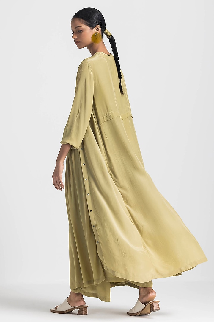 Moss Green Silk Crepe Jacket Set by Three at Pernia's Pop Up Shop