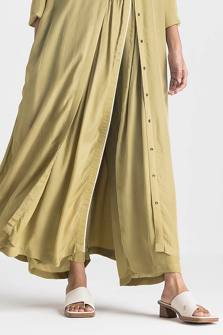 Moss Green Silk Crepe Jacket Set by Three at Pernia's Pop Up Shop
