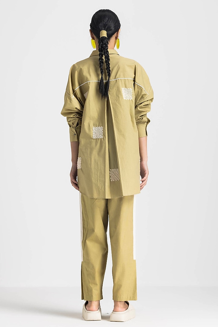 Moss Green Cotton Poplin Weave Embroidered Co-Ord Set by Three at Pernia's Pop Up Shop