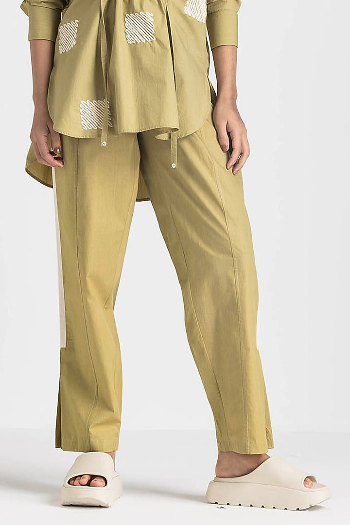 Moss Green Cotton Poplin Weave Embroidered Co-Ord Set by Three at Pernia's Pop Up Shop
