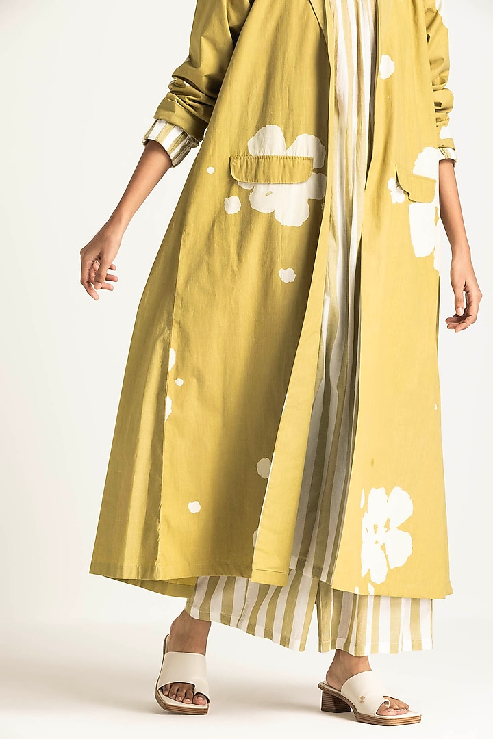 Moss Green Cotton Poplin Floral Printed Jacket Set by Three at Pernia's Pop Up Shop