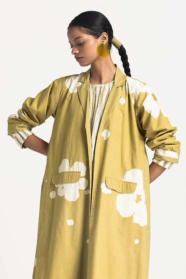 Moss Green Cotton Poplin Floral Printed Jacket Set by Three at Pernia's Pop Up Shop