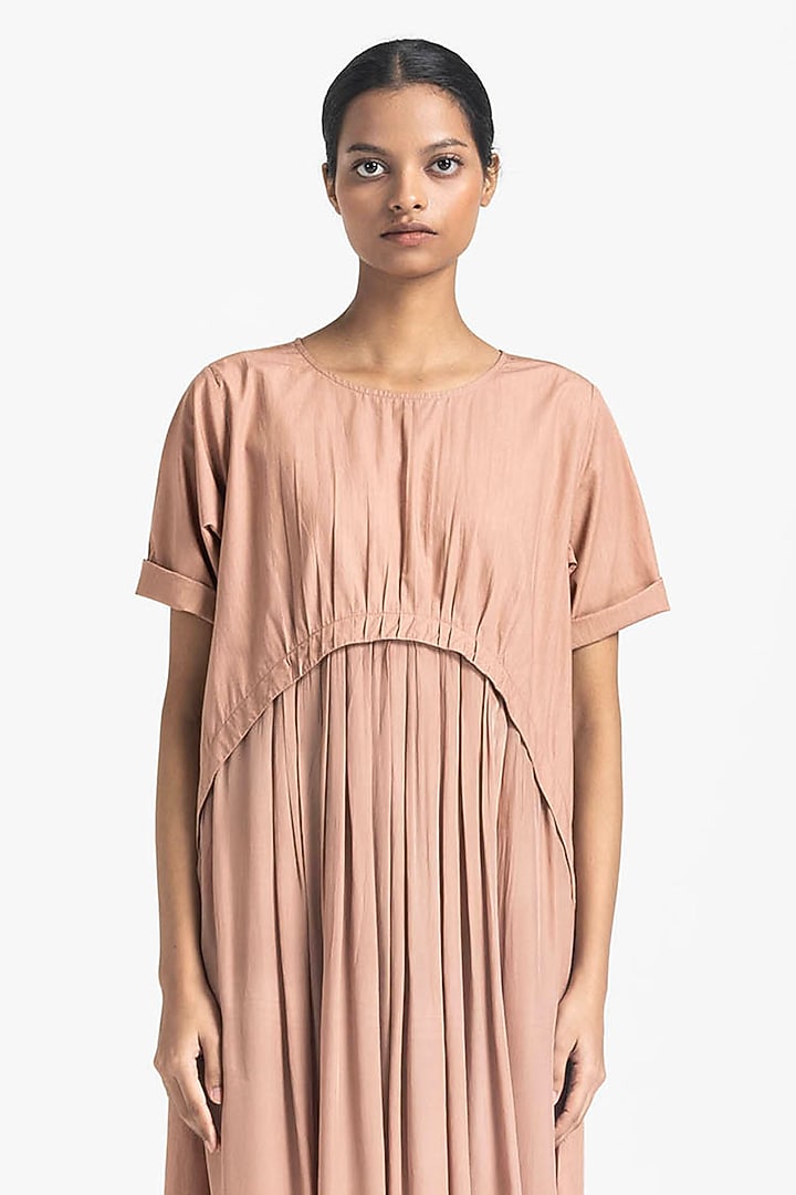 Champagne Cotton Poplin Gathered Tunic Set by Three at Pernia's Pop Up Shop